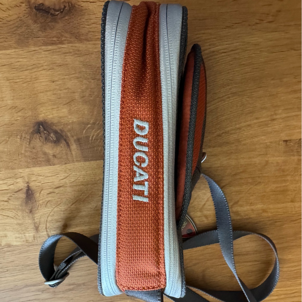 TUMI Race Crossbody Travel Bag Gray & Orange Nylon Compact Shoulder Bag - Picture 7 of 9